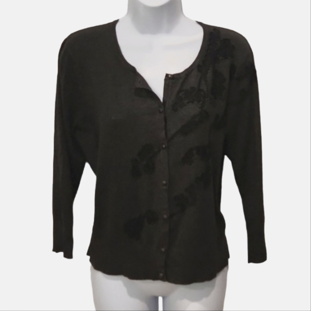 Spense Filigree Jeweled Button Up Cardigan Sweater
